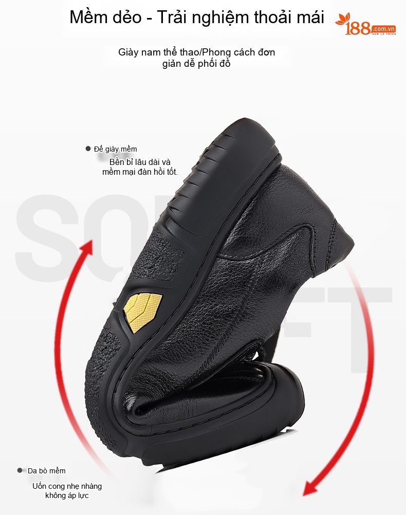 Giày Tây Buộc Dây Nam Da Bò Chiều Cao Đế Khoảng 3cm Màu Đen chi tiết 6