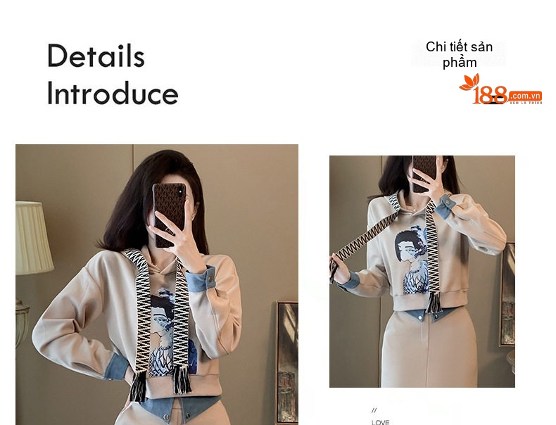Set Bộ Áo Hoodie và Chân Váy Dáng Dài Nữ Lót Lông Dày Dặn Phong Cách Thời Trang Màu Be chi tiết 6