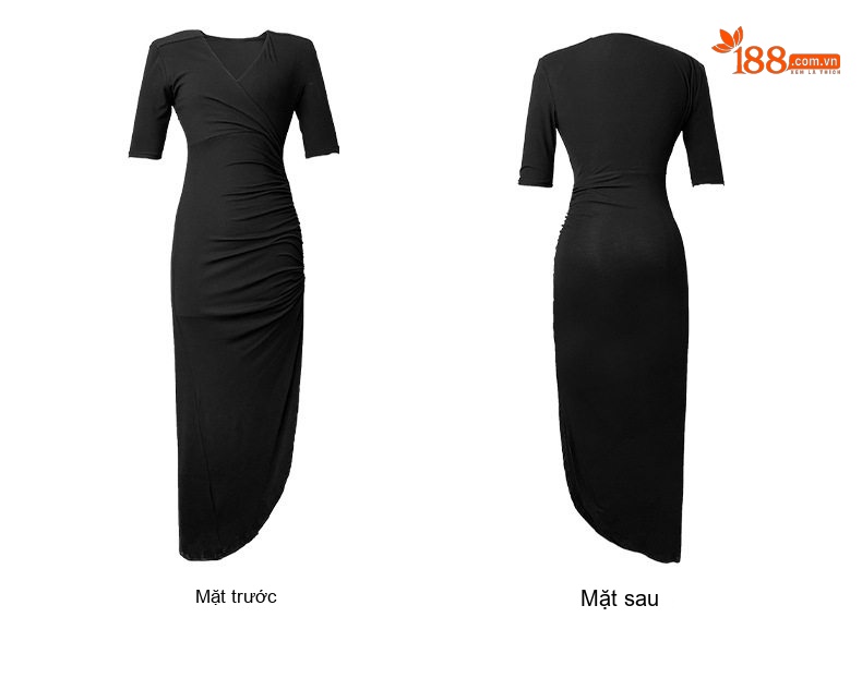 Váy Ôm Body Nữ Cổ chữ V Chữ Xẻ Tà Bất Đối Xứng Màu Đen, Xanh Lá chi tiết 6