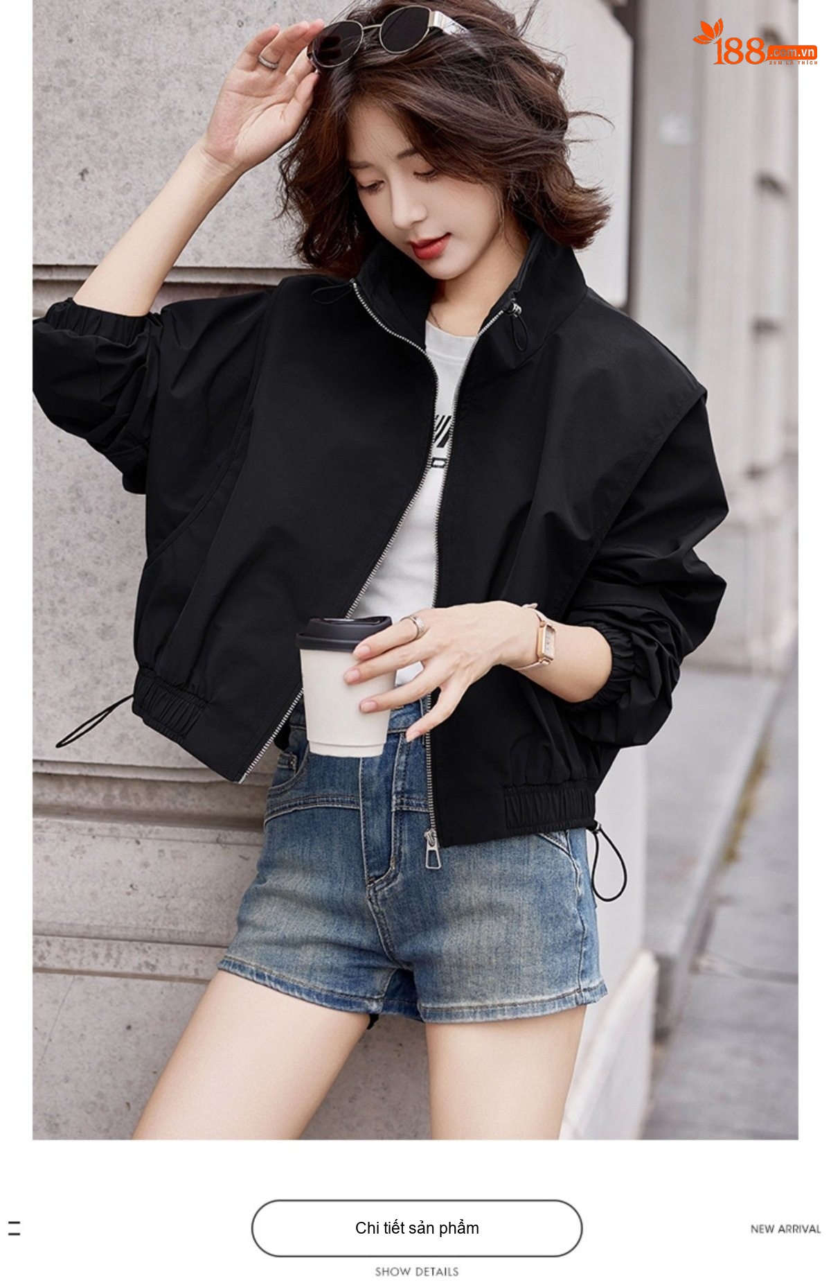 Áo Khoác Bomber Nữ Dáng Ngắn Cổ Trụ Màu Đỏ, Đen, Kem chi tiết 25