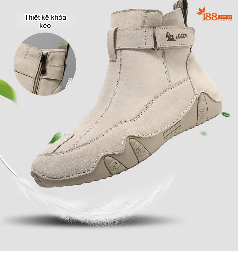 Giày Martin Cổ Cao Nam Da Thật Phong Cách Retro Size Lớn Đế Khoảng 3cm Màu Be, Xám chi tiết 6