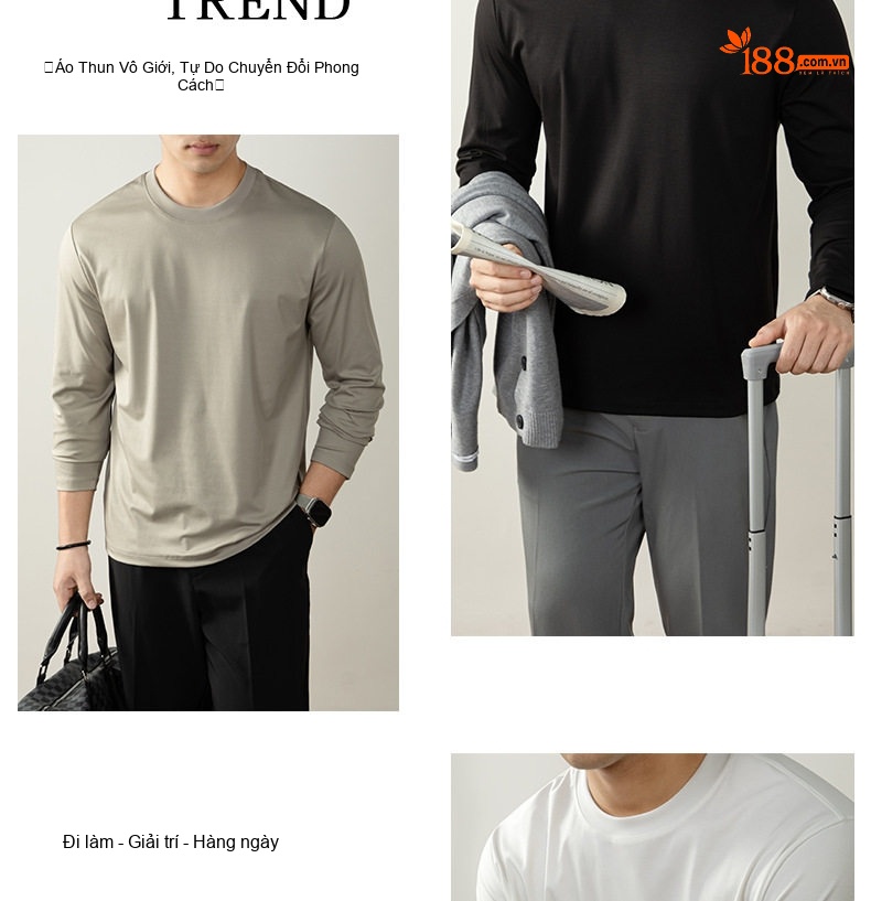 Áo Thun Dài Tay Nam Cotton Lụa Mềm Mịn Cao Cấp Màu Trắng, Đen, Xám chi tiết 6