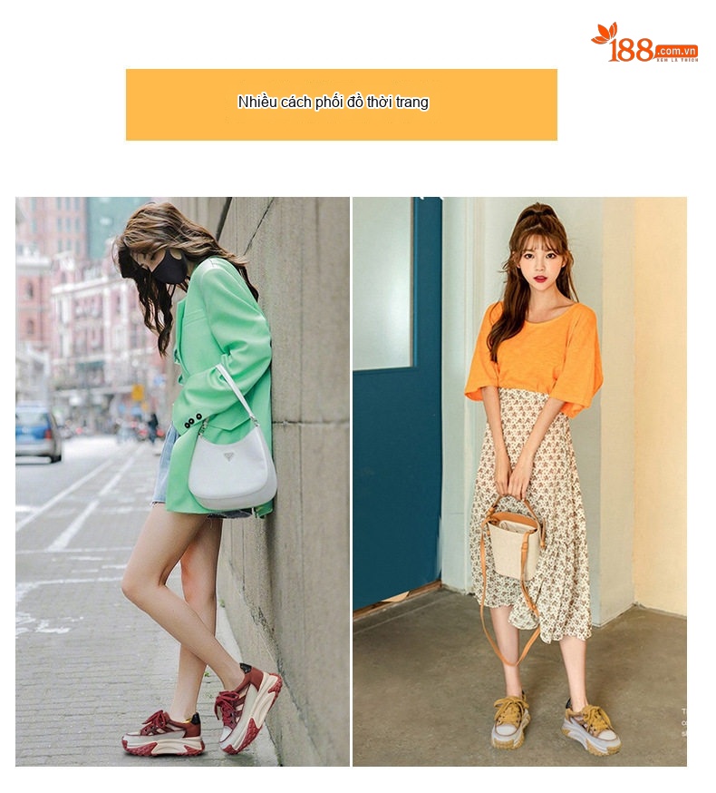 Giày Sneaker Nữ Da Thật Lỗ Thoáng Khí Đế Dày Chiều Cao Đế Khoảng 5cm Màu Đỏ, Trắng, Vàng, Đen... chi tiết 7