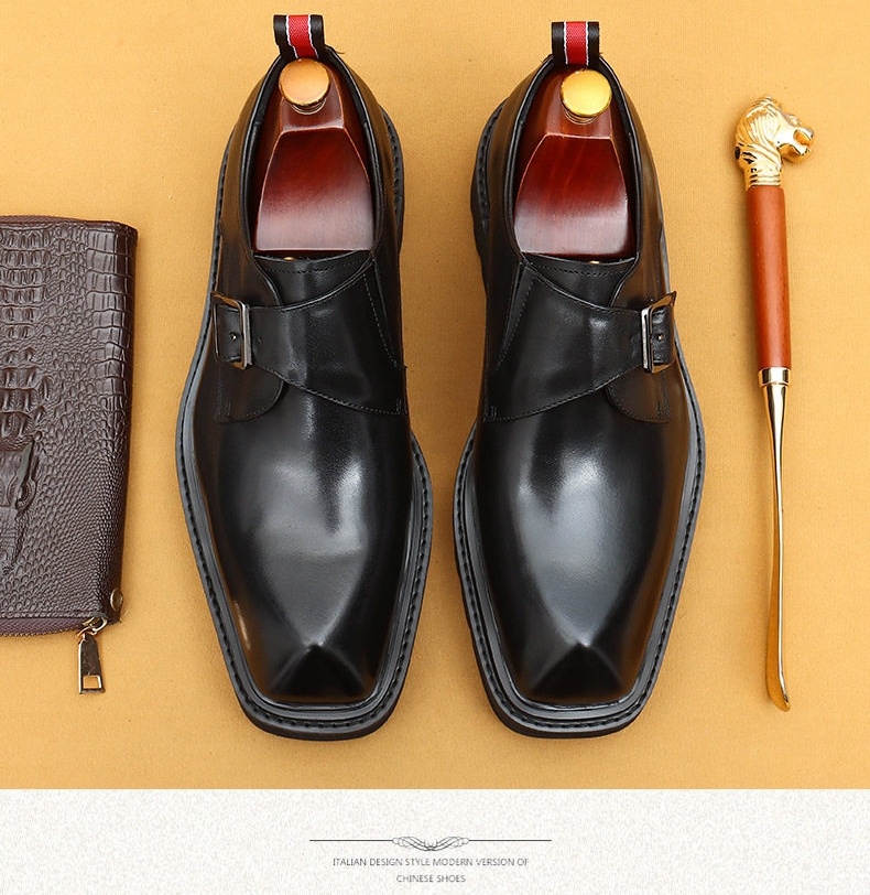 Giày Monkstrap Khóa Cài Nam Da Bò Chiều Cao Đế Khoảng 4cm Màu Đen, Nâu chi tiết 4