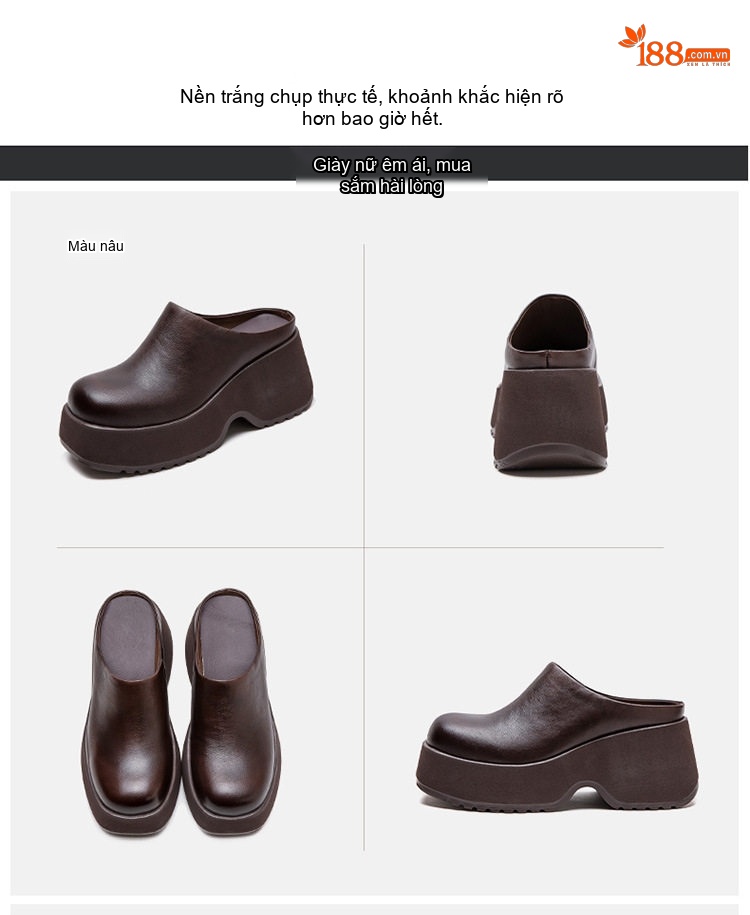 Dép Sục Nữ Da Bóng Đế Dày Chiều Cao Đế Khoảng 6cm Màu Đen, Nâu chi tiết 16