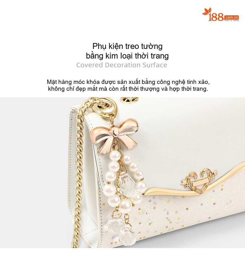 Túi Đeo Chéo Nữ Da Bò Dây Xích Phong Cách Nhẹ Nhàng Quà Tặng Bạn Gái Màu Trắng chi tiết 3