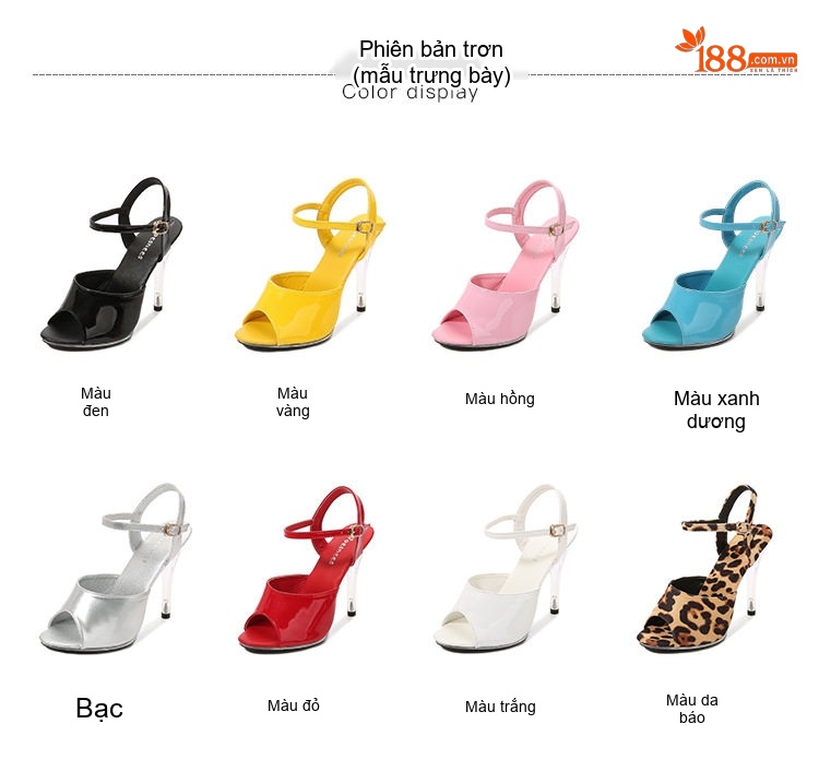 Giày Sandal Cao Gót Nữ Hở Mũi Quai Mảnh Gót Trong Suốt Gót Cao 11cm Màu Đen, Trắng, Đỏ, Vàng... chi tiết 2