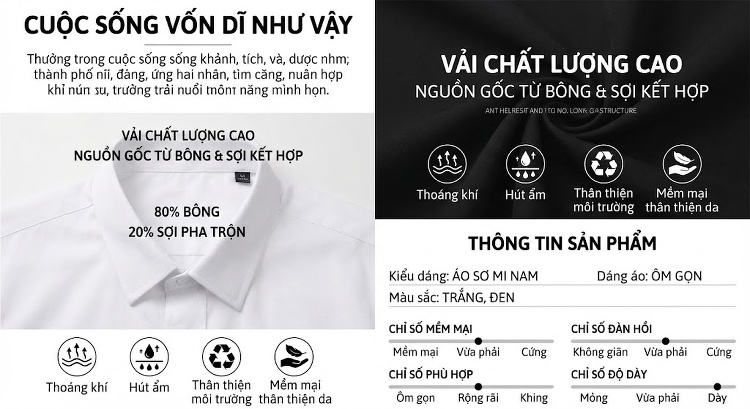 Áo Sơ Mi Nam Tay Dài Thêu Họa Tiết Hình Học Cao Cấp Màu Trắng, Đen chi tiết 4
