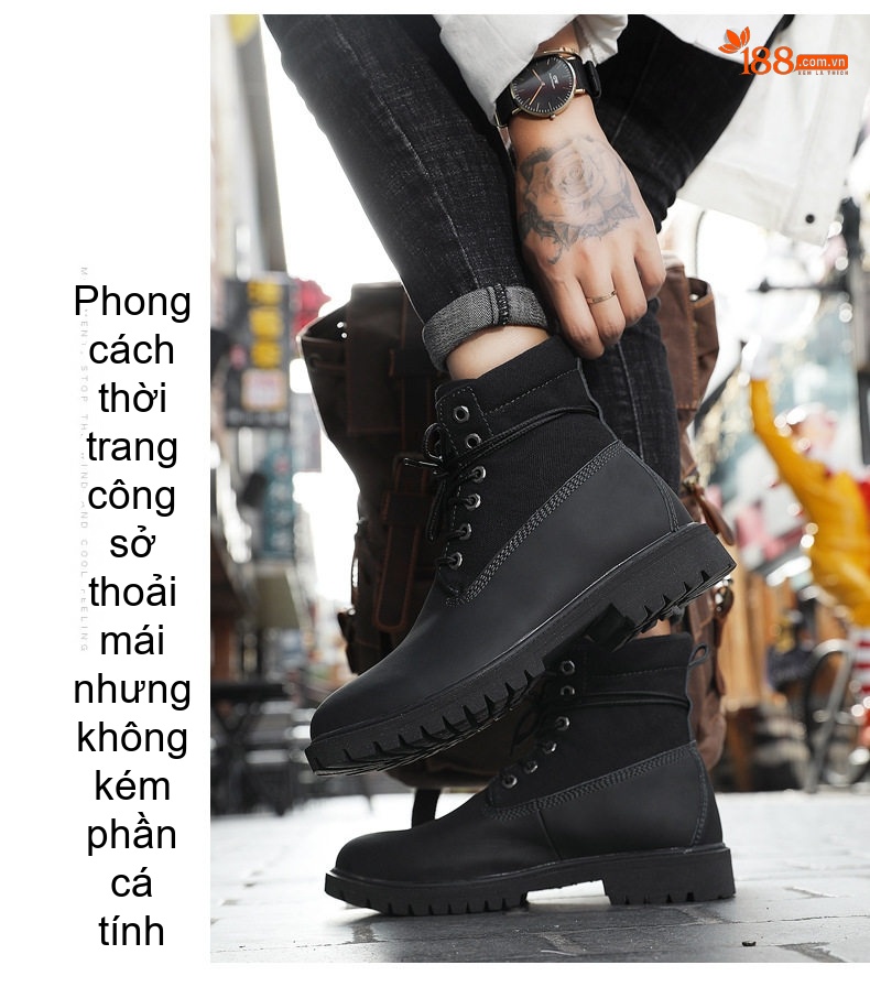 Giày boot nam da bóng buộc dây đế cao 3 cm chi tiết 22