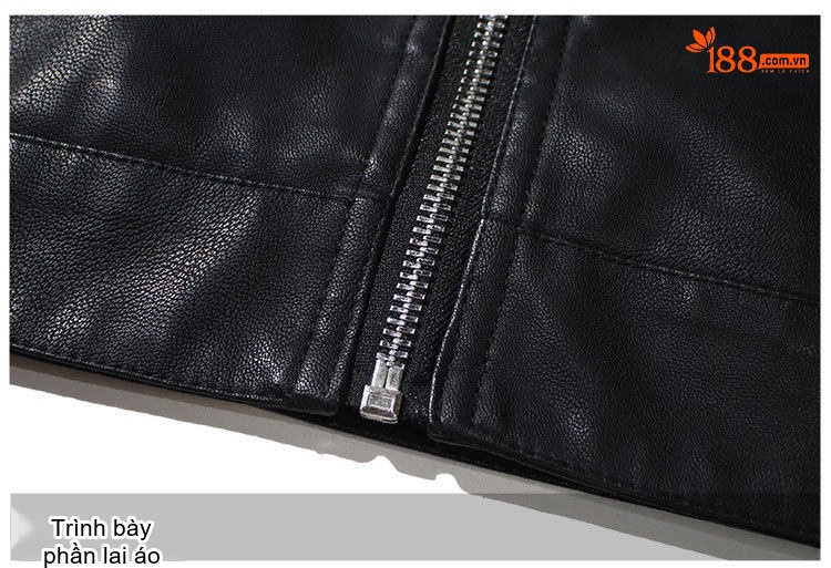 Áo Khoác Da PU Nam Dáng Ôm Cổ Trụ Khóa Zip Phong Cách Motor Màu Đen, Xanh Navy chi tiết 18