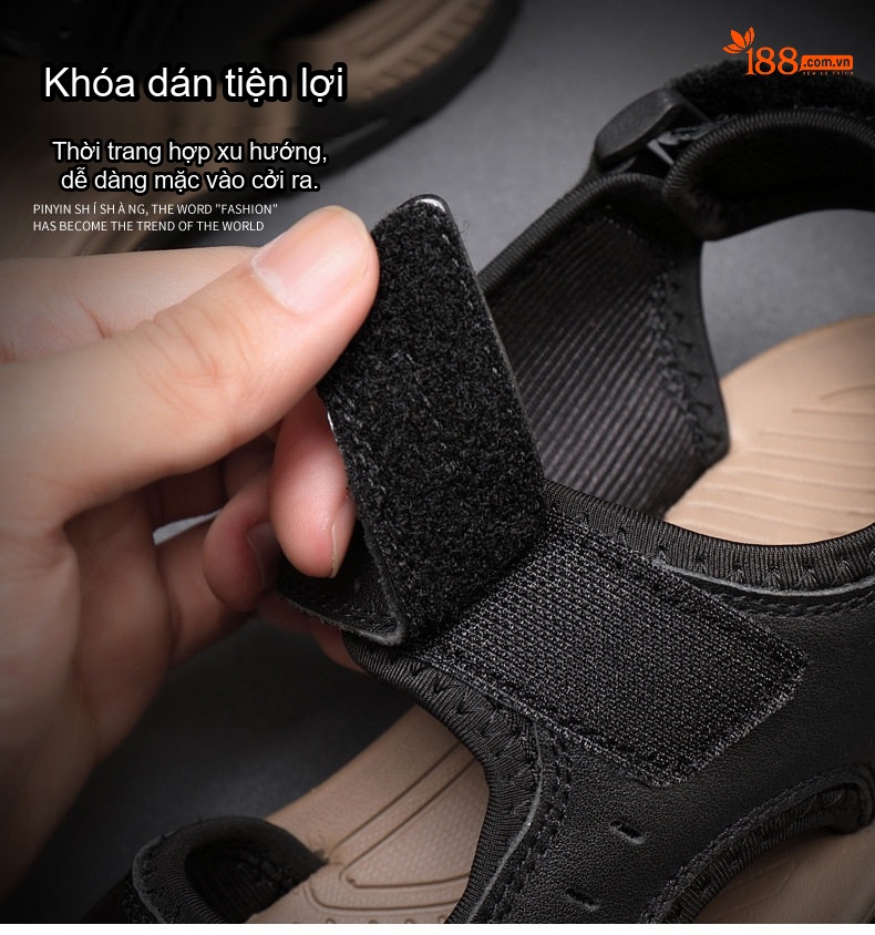 Dép Sandal Nam Da Thật Quai Dán Đế Cao Su Chống Trượt Bít Mũi Đi Biển, Đi Phượt (đế cao 3 cm) chi tiết 13
