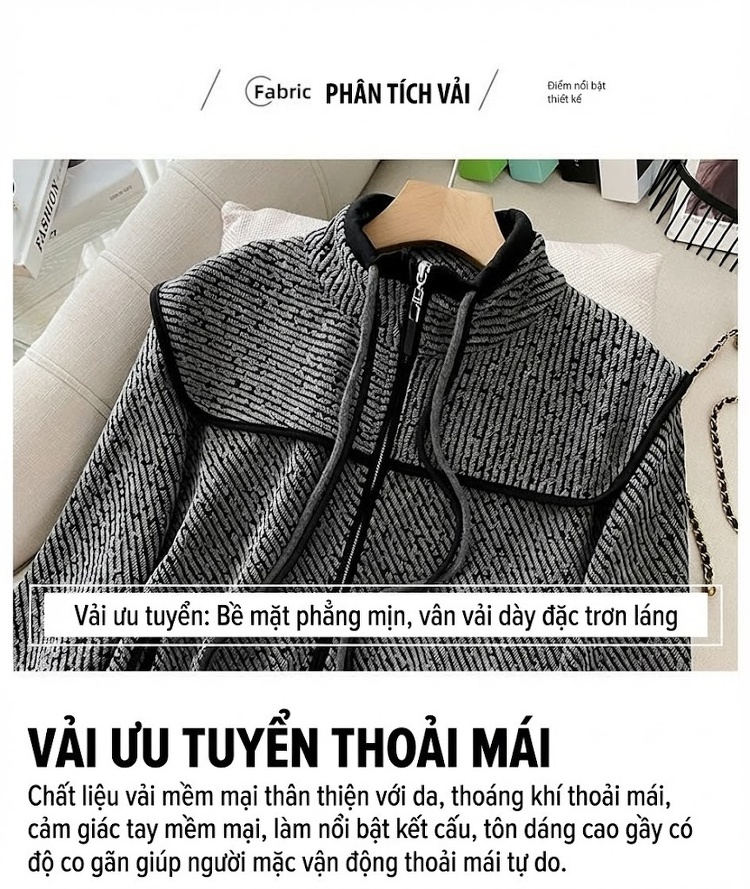 Set Bộ Quần Áo Dệt Kim Nữ Áo Khoác Cardigan Quần Dài Ống Rộng Phong Cách Casual Màu Xám chi tiết 7