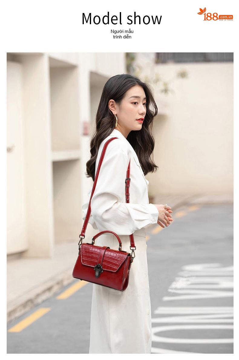 Túi Đeo Vai Nữ Da Thật Thiết Kế Nắp Gập Đeo Chéo Phong Cách Hàn Quốc Màu Đỏ, Đen, Nâu chi tiết 7