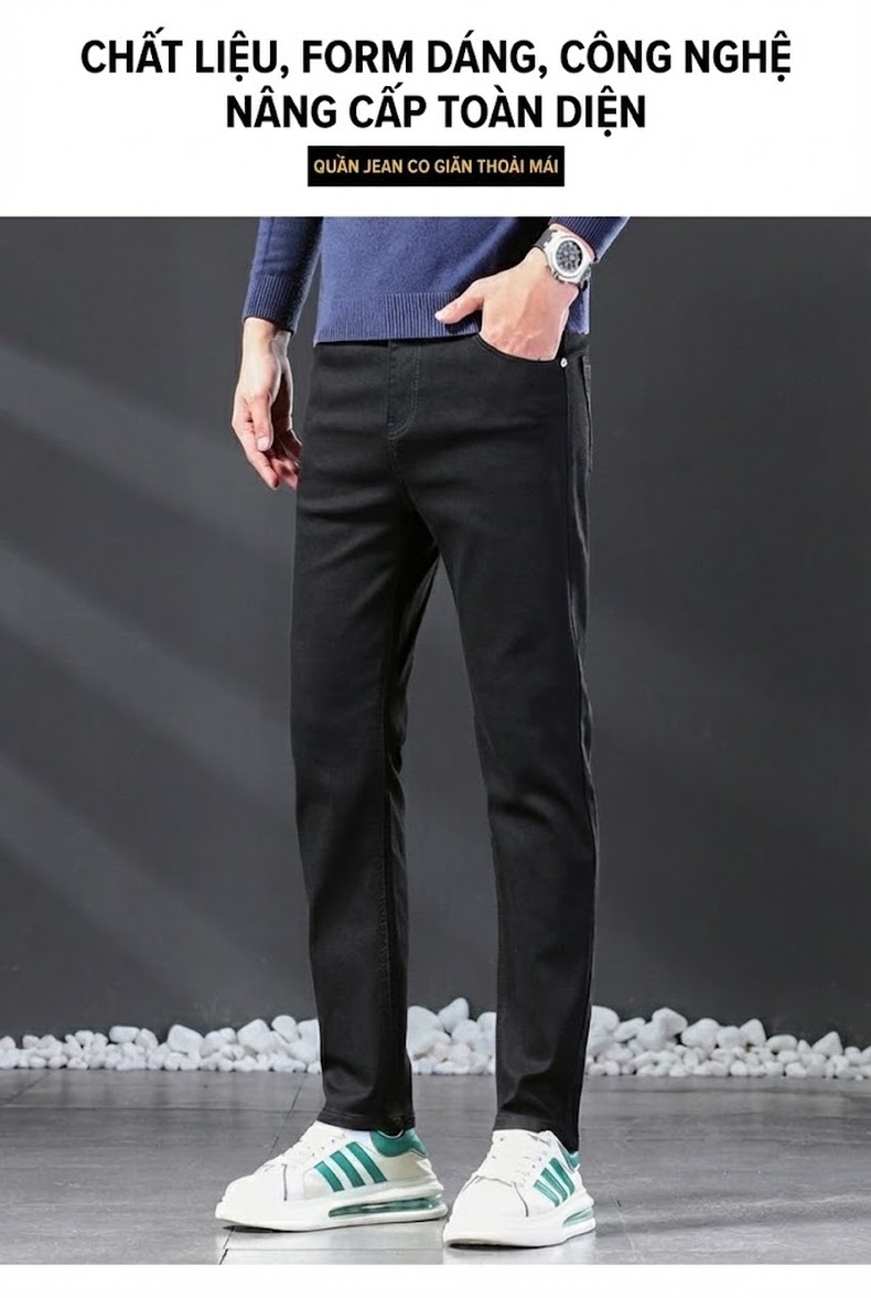 Quần Jean Dài Nam Cotton Co Giãn Dáng Ôm Màu Trắng, Đen chi tiết 15