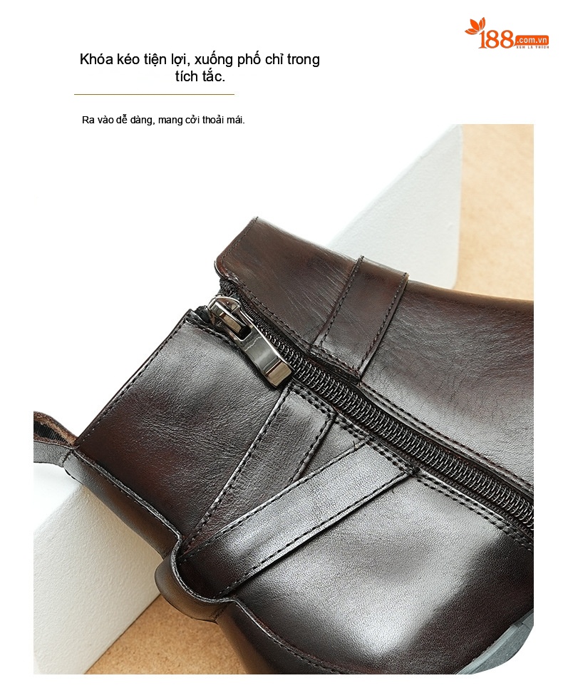 Boot Nam Cao Cổ Da Bò Khóa Cài Phong Cách Anh Quốc Chiều Cao Đế Khoảng 4cm Màu Đen, Nâu Đỏ chi tiết 7