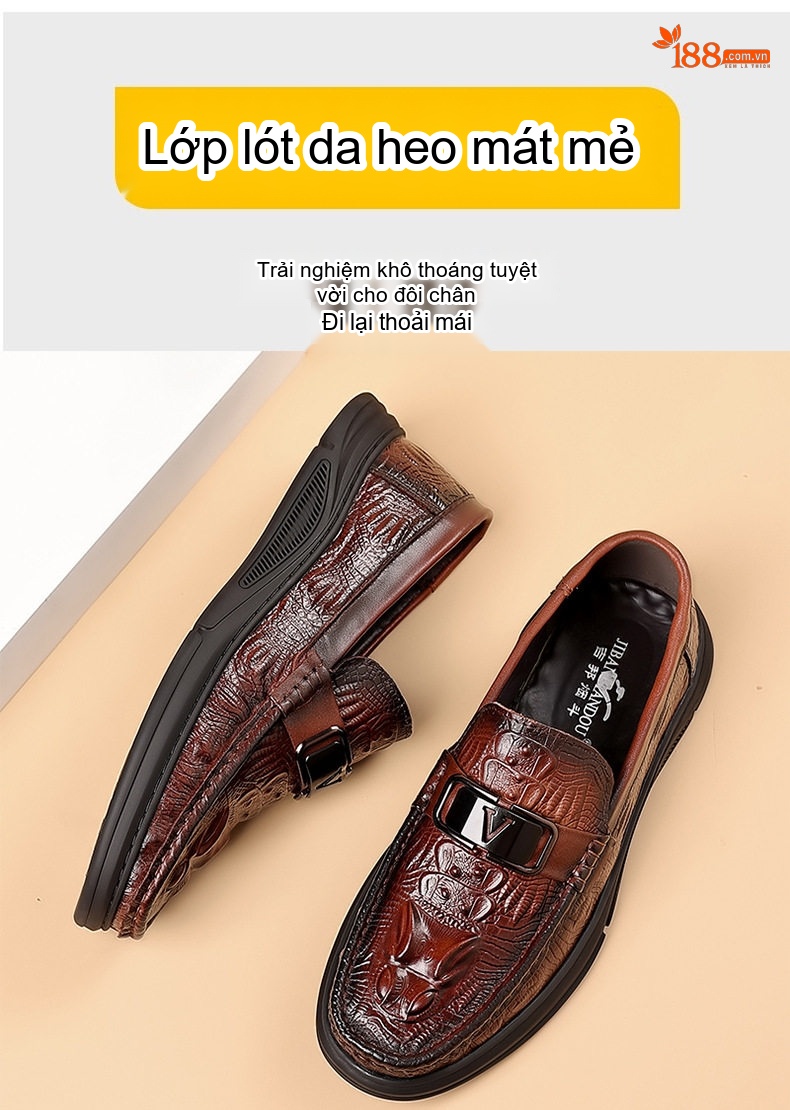 Giày Lười Nam Da Bò Mềm Chiều Cao Đế Khoảng 3cm Màu Nâu, Đen chi tiết 7