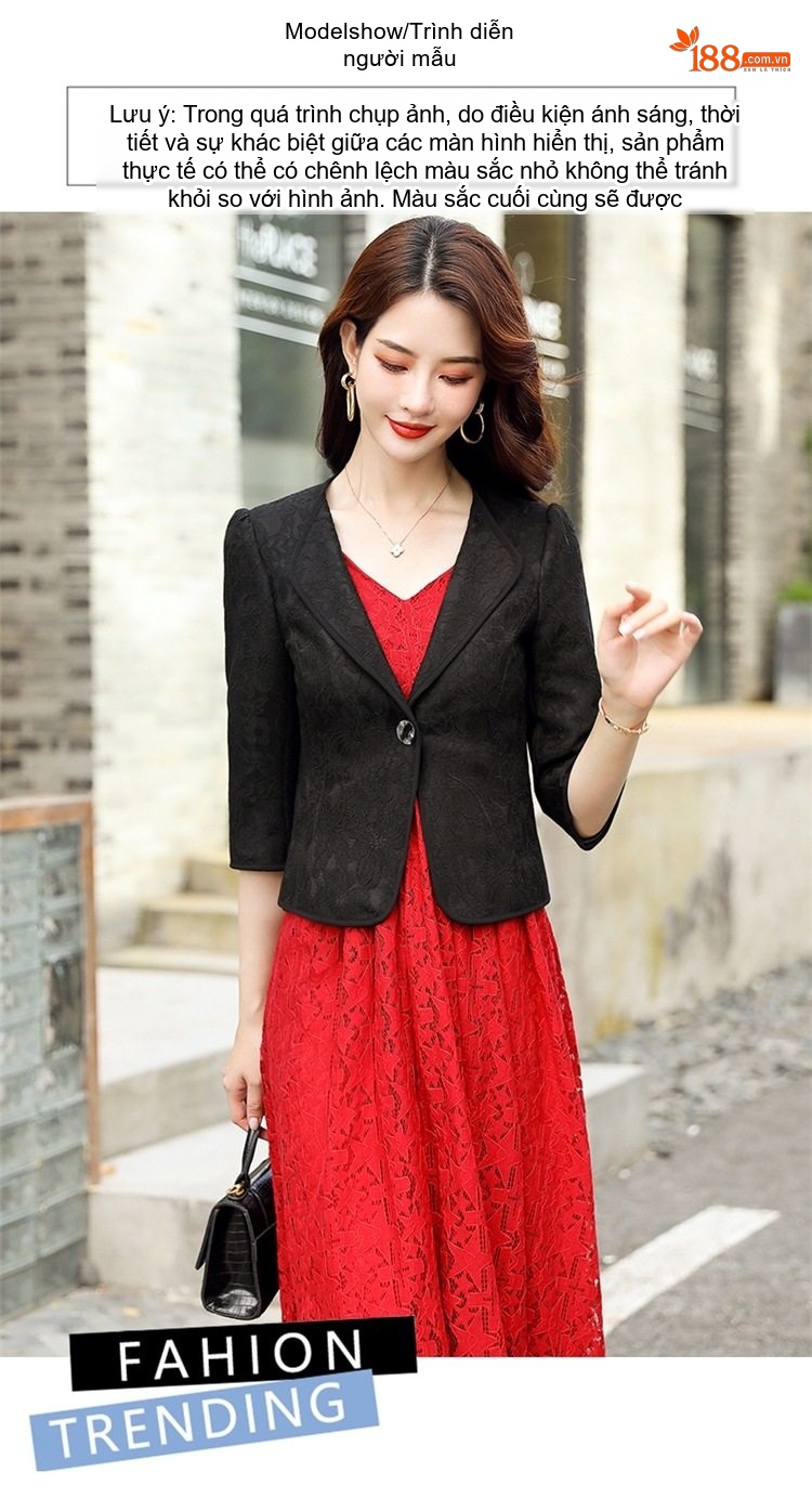 Áo Khoác Lửng Nữ Tay Lỡ Phối Áo Dài Phong Cách Tiểu Thư Màu Đen, Trắng, Kem chi tiết 34