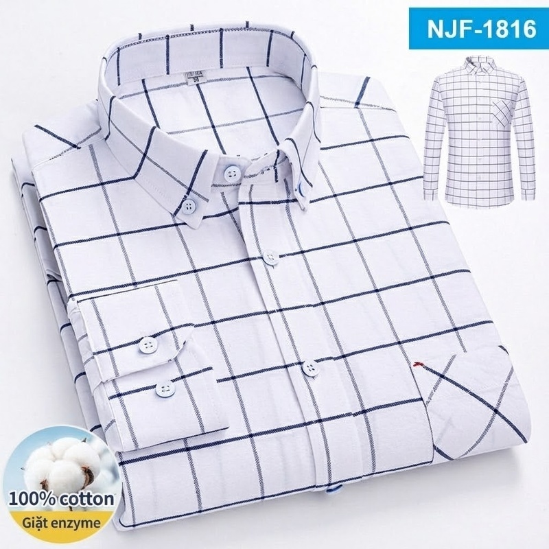 Áo Sơ Mi Tay Dài Cotton Oxford Dáng Rộng Thoải Mái Màu Trắng, Xám, Xanh, Đỏ...