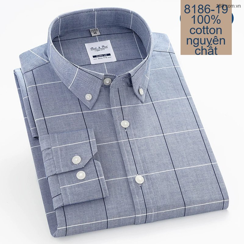 Áo Sơ Mi Nam Tay Dài Cotton Kẻ Sọc Thanh Lịch Phong Cách Công Sở Màu Trắng, Xanh, Đen, Đỏ...