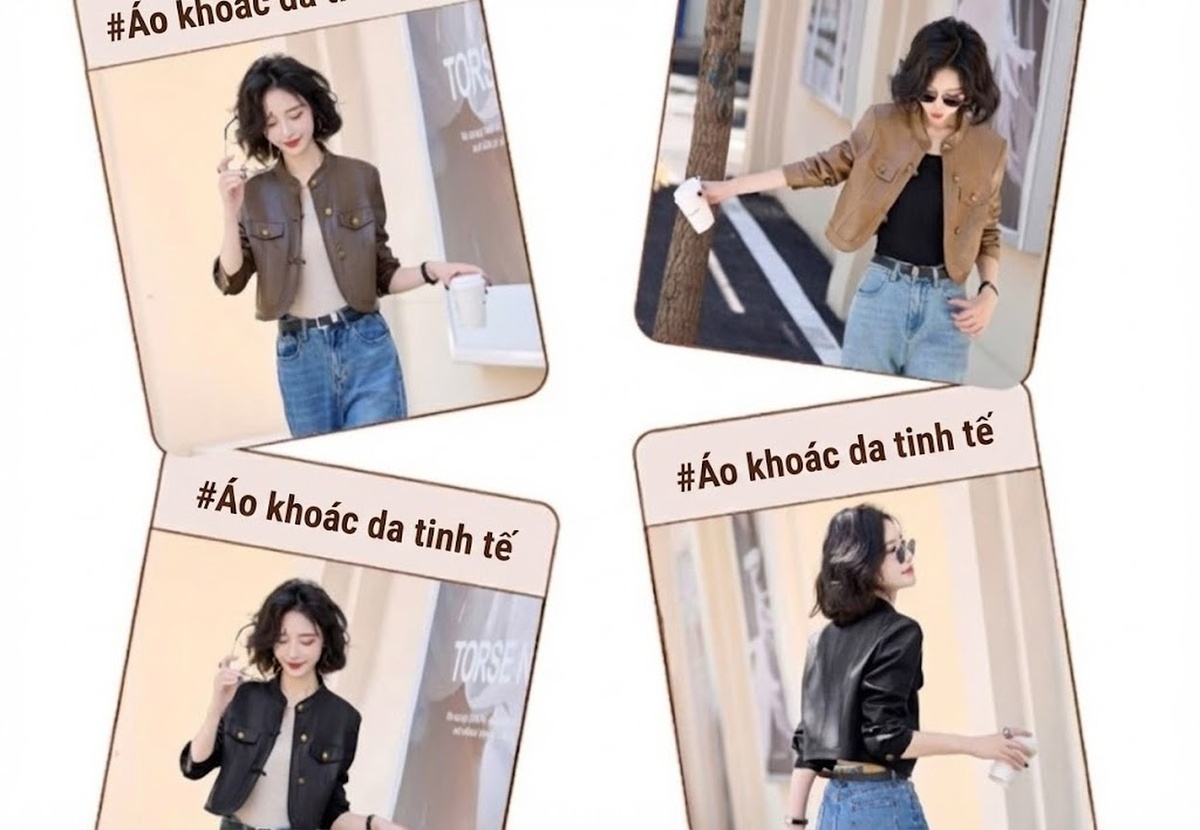 Áo Khoác Da Ngắn Tay Dài Cổ Trụ Khuy Cài Phong Cách Trung Hoa Màu Nâu, Đen chi tiết 19