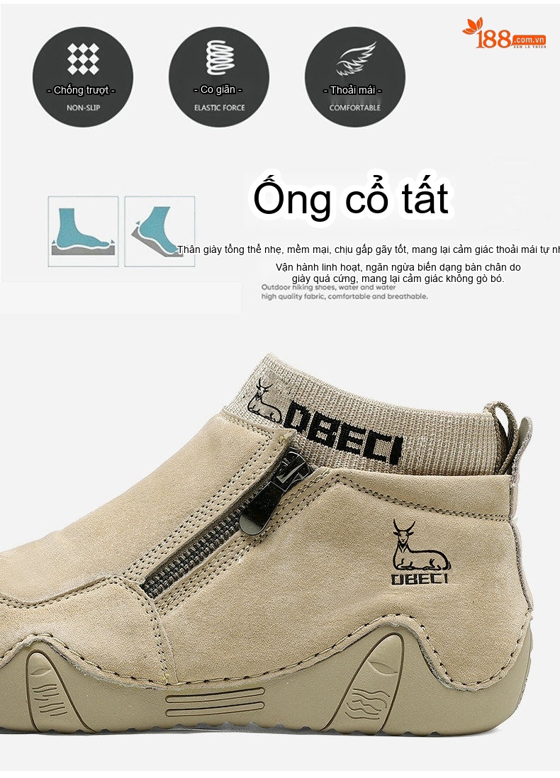 Giày Boot Martin Nam Da Thật Cổ Cao Chiều Cao Đế Khoảng 3cm Màu Be, Đen, Xám chi tiết 7
