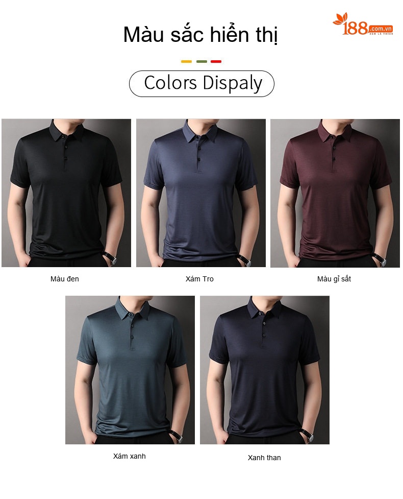 Áo Polo Nam 100% Lông Cừu Dệt Kim Tay Ngắn Cổ Bẻ Màu Đen, Xanh Navy, Xám, Đỏ Rượu Vang... chi tiết 6