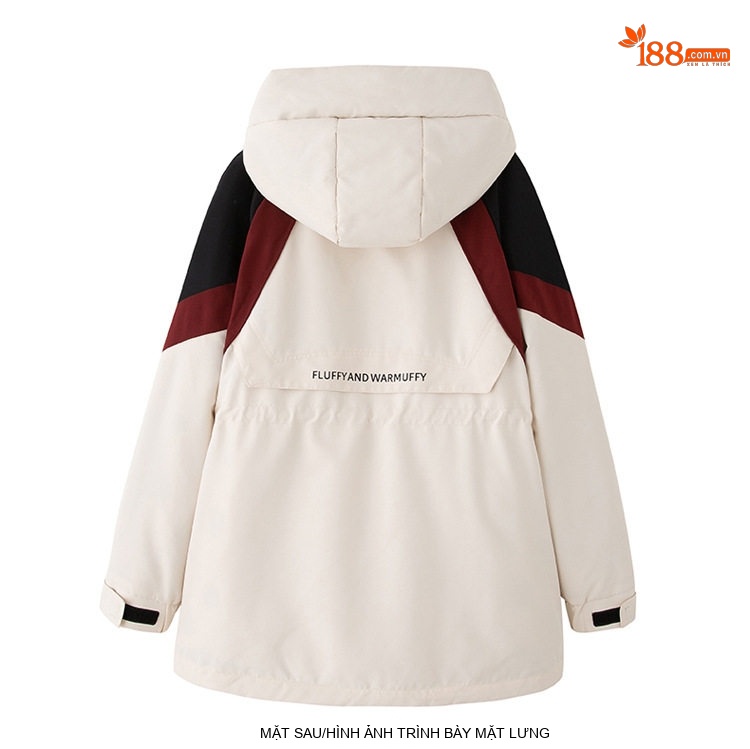Áo Khoác Phao Nữ Dáng Dài Vừa Người Kiểu Parka Công Sở Lót Lông Vịt Màu Kem, Đỏ, Đen chi tiết 28