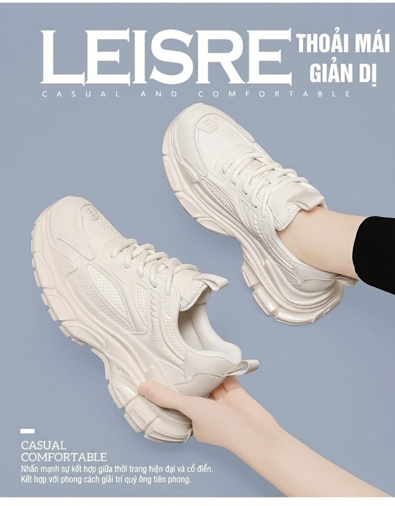 Giày Sneaker Nữ Đế Dày Tăng Chiều Cao Khoảng 5cm Phong Cách Thể Thao Màu Đen, Trắng chi tiết 2