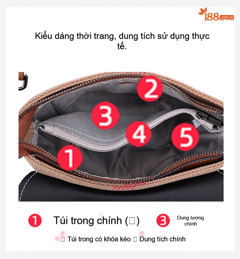 Túi Đeo Vai Nữ Da Bò Vải Canvas Kẻ Ô Cao Cấp Màu Nâu chi tiết 7