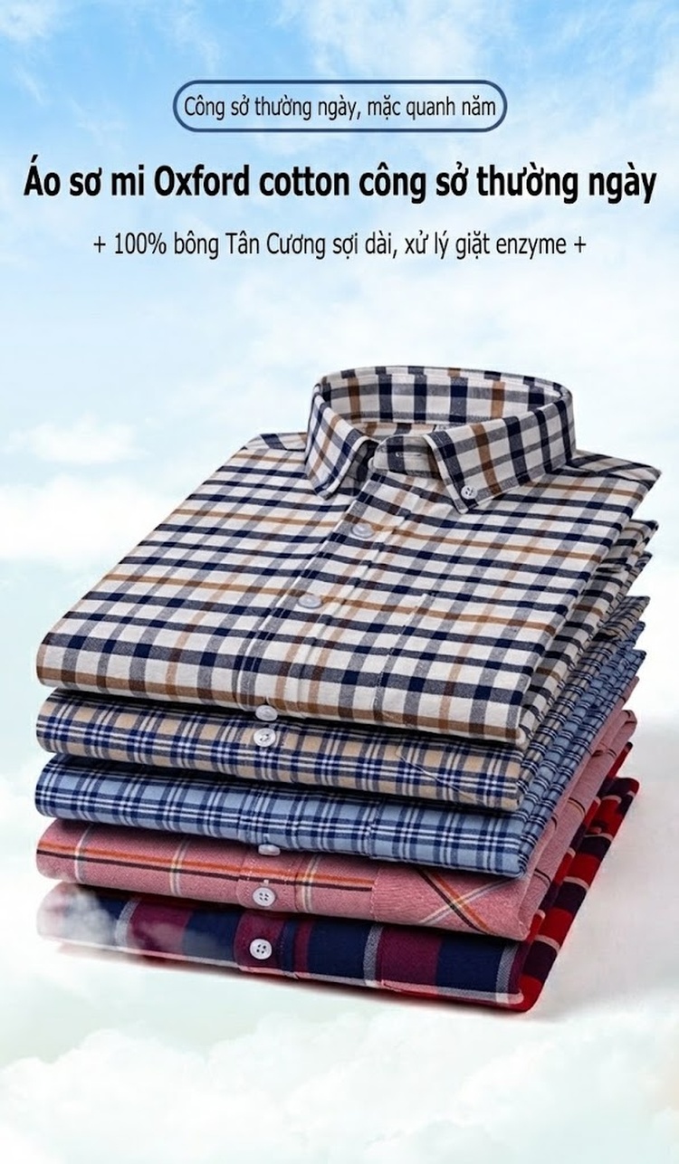 Áo Sơ Mi Tay Dài Cotton Oxford Dáng Rộng Thoải Mái Màu Trắng, Xám, Xanh, Đỏ... chi tiết 1