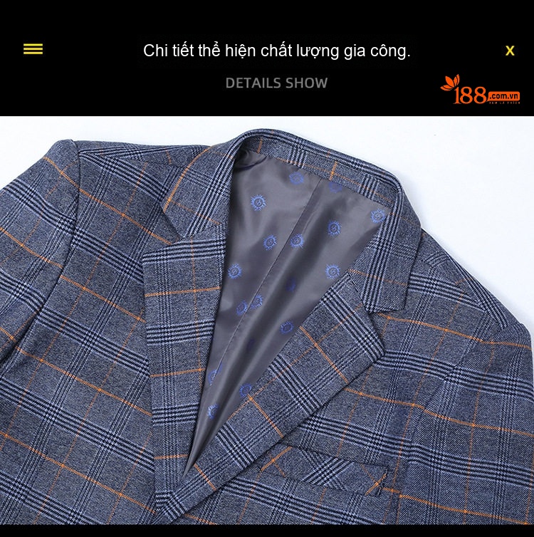 Áo Khoác Blazer Nam Kẻ Sọc Dáng Ôm Phong Cách Hàn Quốc Thanh Lịch Màu Xám, Xanh Dương chi tiết 11