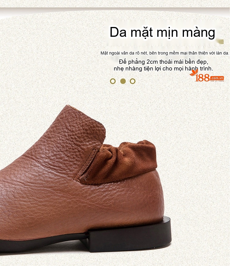 Giày Boot Nữ Da Bò Lười Đi Chiều Cao Đế Khoảng 2cm Màu Đen, Nâu chi tiết 3