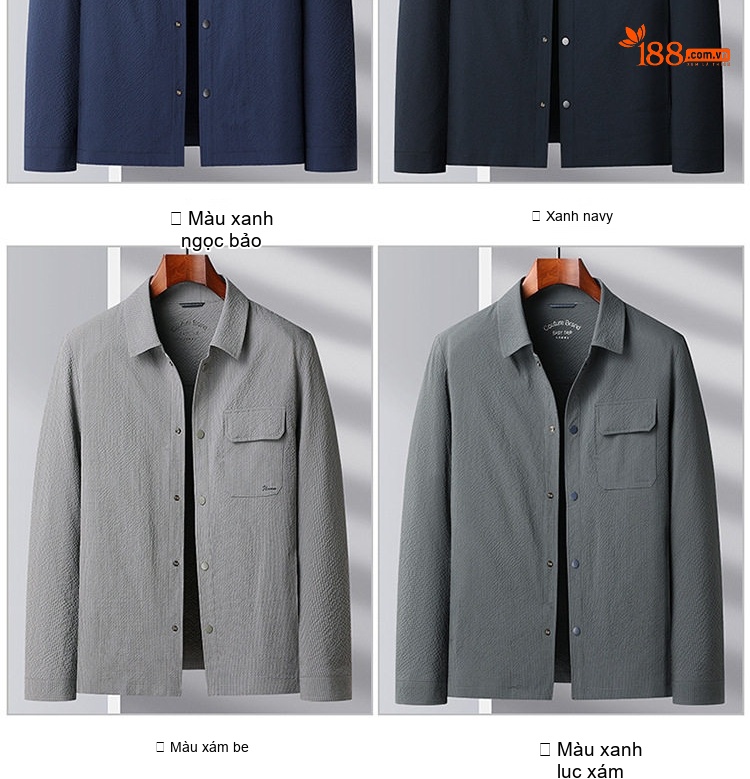 Áo Khoác Nam Cổ Bẻ Phong Cách Công Sở Chất Liệu Vải Gân Màu Xanh Navy, Xám chi tiết 4