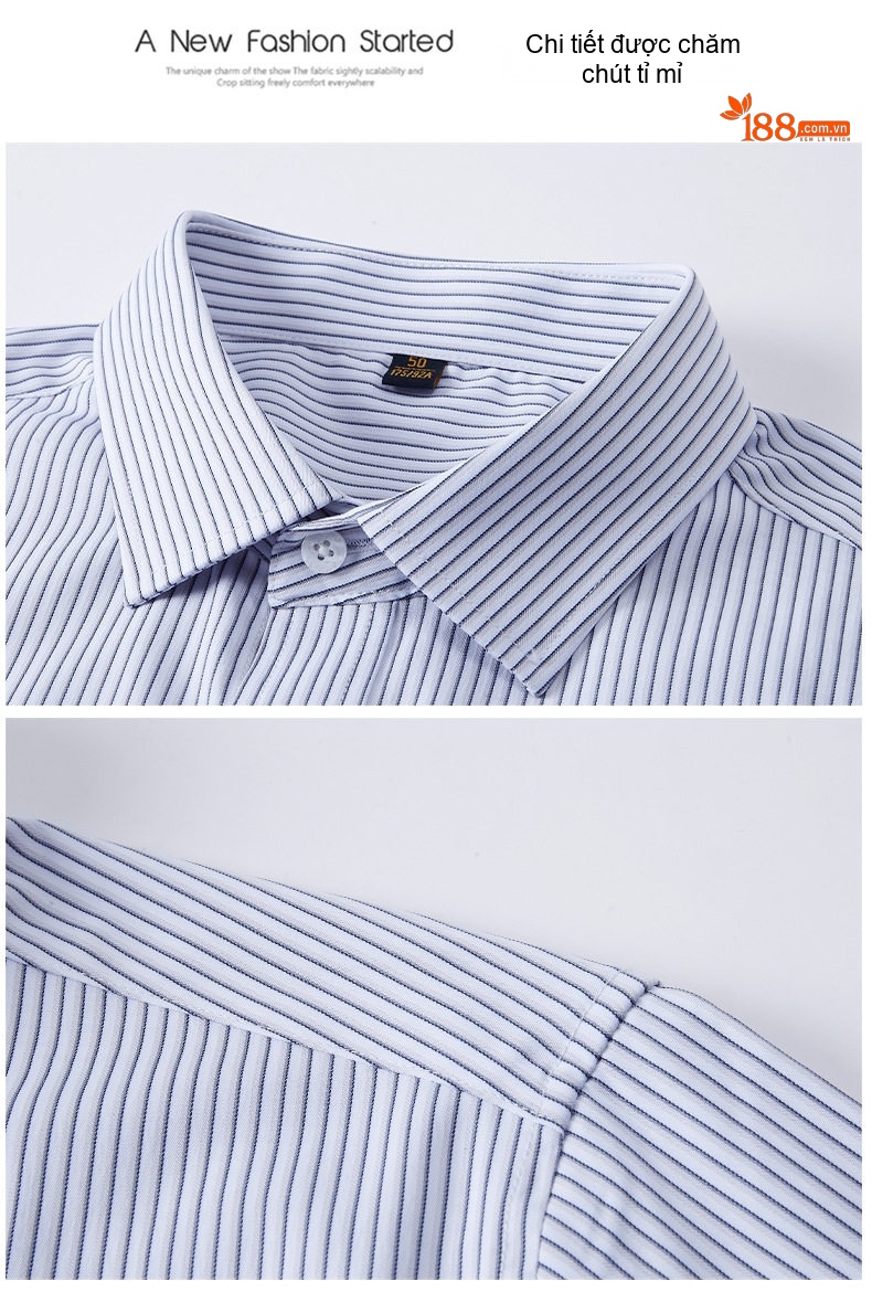 Áo Sơ Mi Nam Cotton Tơ Lụa Tay Ngắn Dáng Rộng Thoải Mái Màu Xanh Sọc chi tiết 17