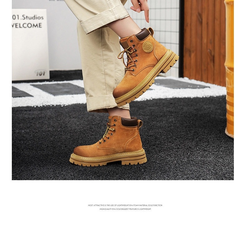 Giày Boot Cổ Cao Da Mờ Đế Dày Màu Vàng Bò Gót 5 cm chi tiết 15