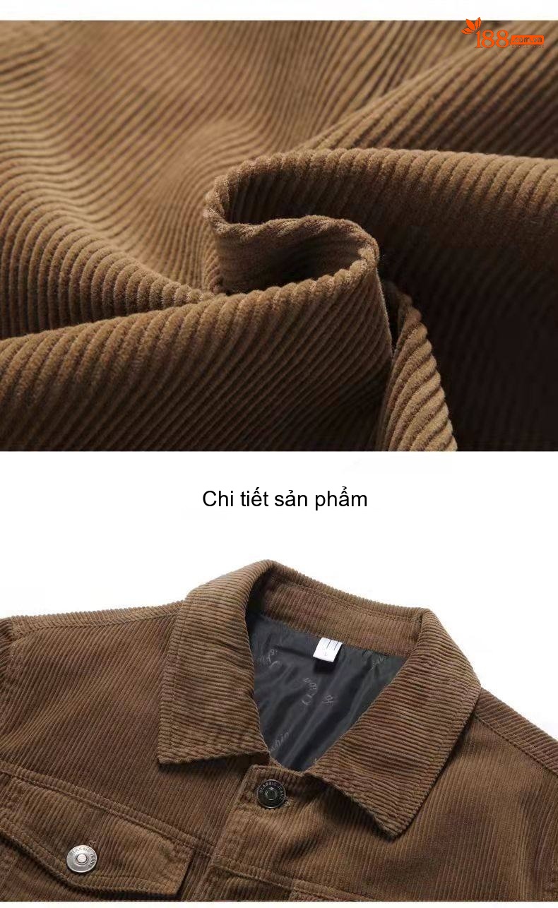 Áo Khoác Nhung Tăm Nam Cổ Bẻ Phong Cách Retro Màu Nâu, Xám, Đen chi tiết 16