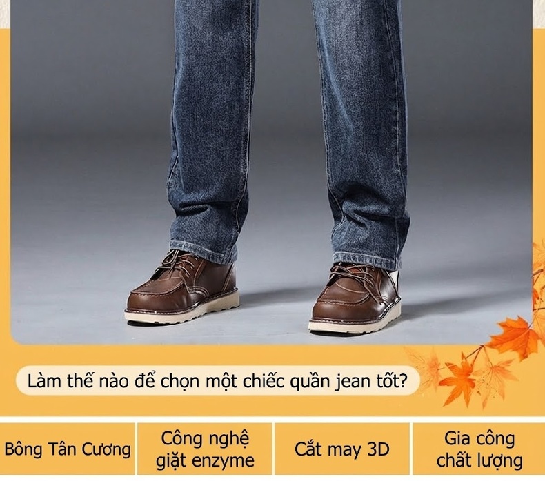 Quần Jean Nam Ống Đứng Dáng Rộng Co Giãn Thoải Mái Phong Cách Thu Đông Màu Xanh Đậm, Xanh Nhạt chi tiết 2