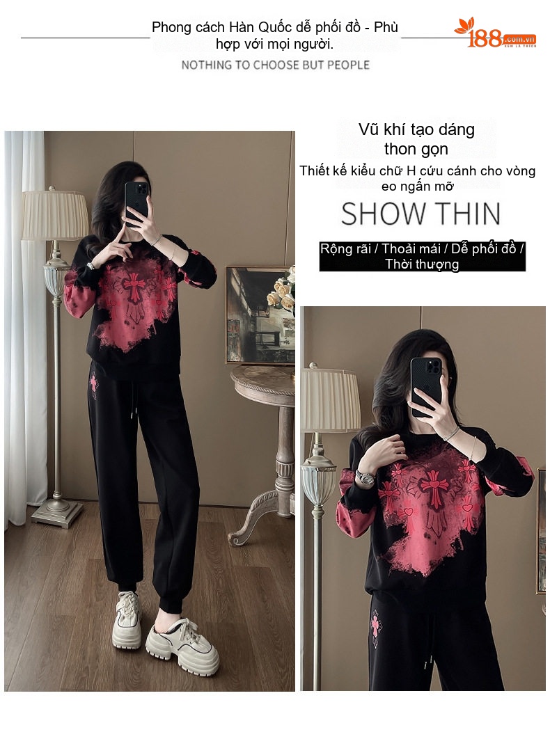 Bộ Đồ Thể Thao Nữ Thu Đông In Họa Tiết Có Lót Lông chi tiết 2