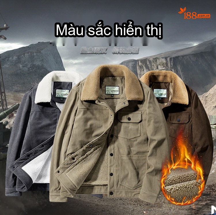 Áo Khoác Bông Nam Lót Lông Cừu Dáng Rộng Cổ Bẻ Màu Be, Nâu, Xám chi tiết 9