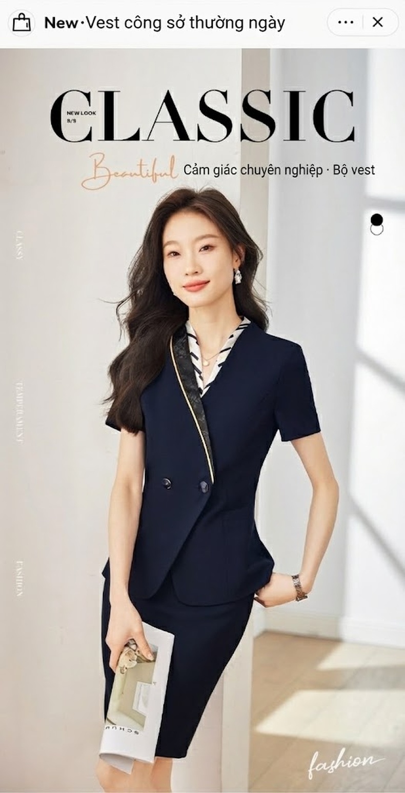 Bộ Vest Nữ Tay Ngắn Mỏng Mùa Hè Phong Cách Công Sở Thanh Lịch Màu Đen, Xanh Than chi tiết 2