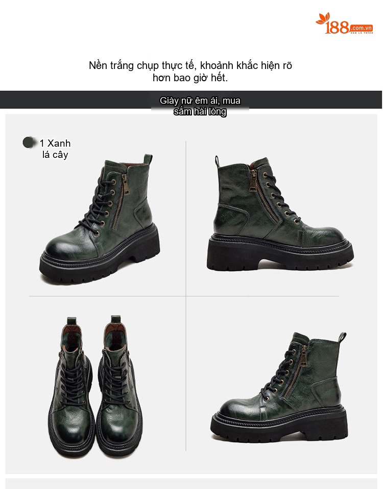 Boot Nữ Da Bò Cổ Ngắn Phong Cách Anh Quốc Chiều Cao Đế Khoảng 5cm Màu Nâu, Xanh chi tiết 15