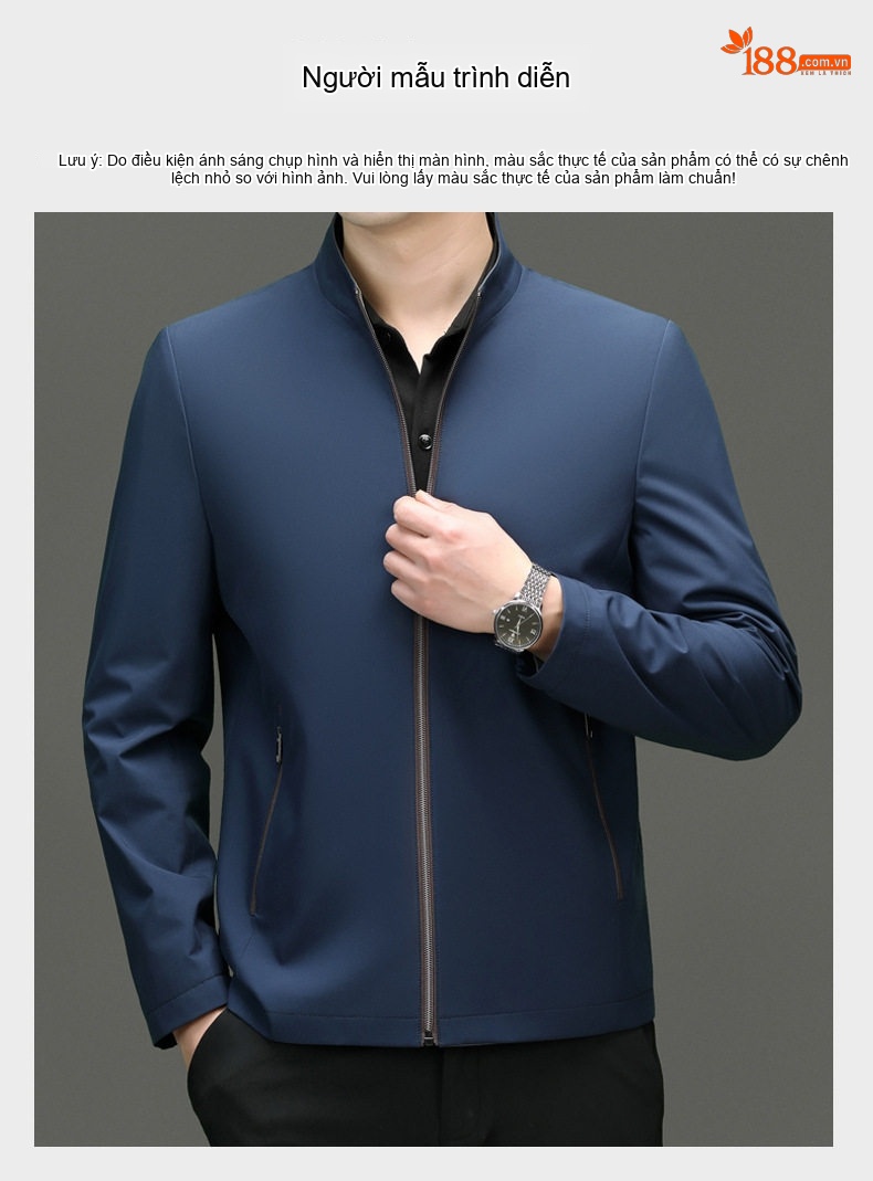 Áo Khoác Bomber Nam Cổ Trụ Mỏng Nhẹ Màu Xanh Navy, Xám, Đen chi tiết 28