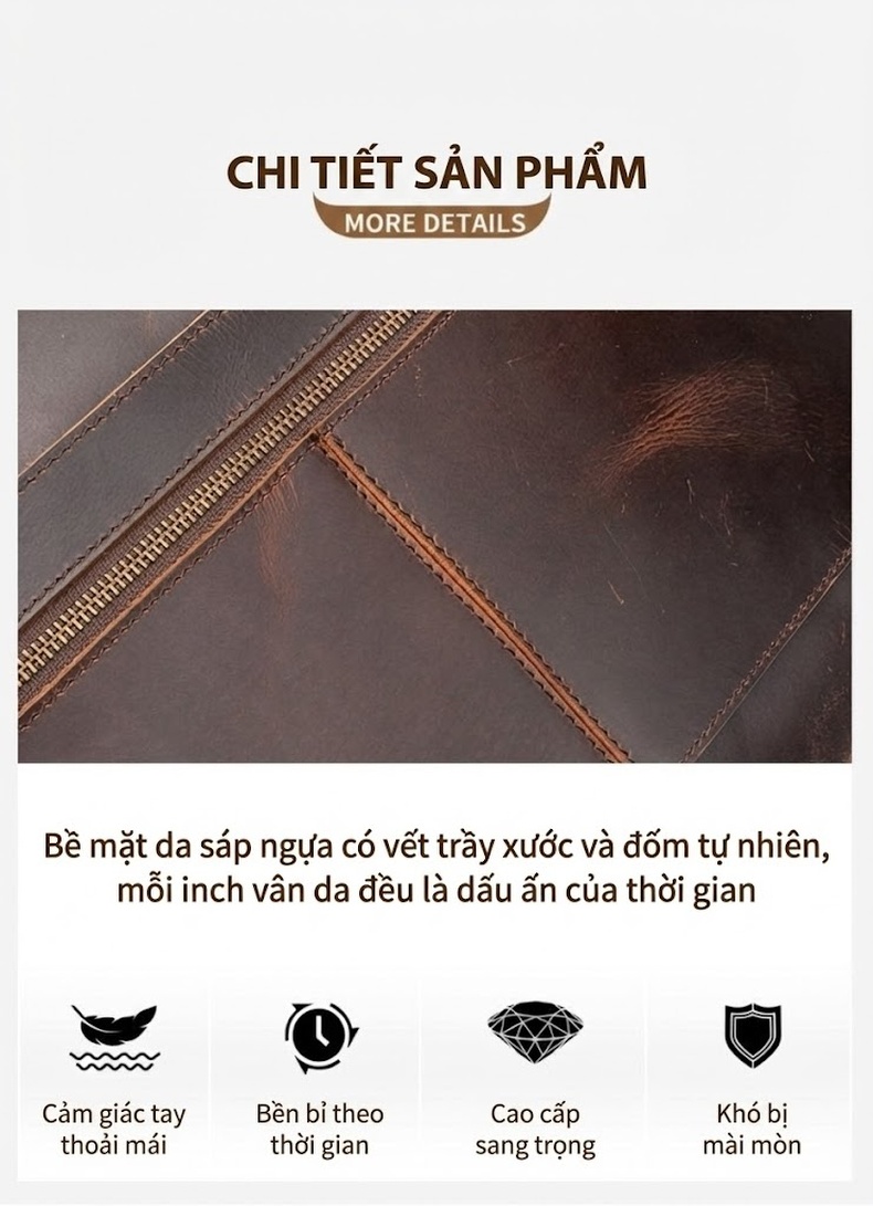 Cặp Túi Xách Công Sở Nam Da Thật Phong Cách Retro Màu Nâu chi tiết 10