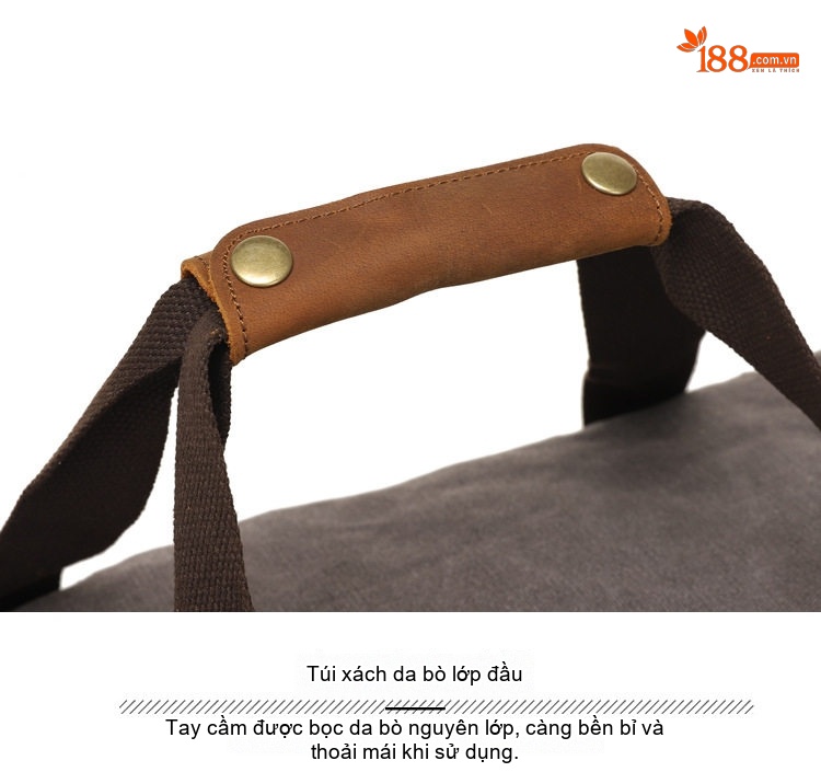 Túi Du Lịch Xách Tay Vải Canvas Đeo Chéo Phong Cách Âu Mỹ Kết Hợp Da Thật Màu Xám, Hồng, Sọc Trắng Đen chi tiết 22