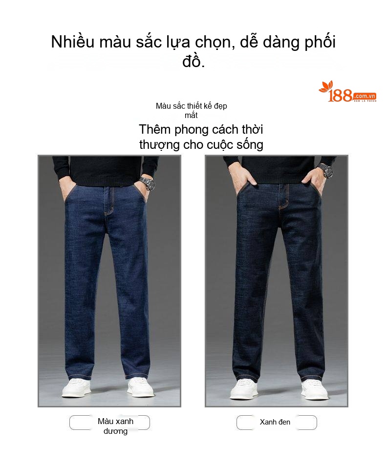 Quần Jean Dài Nam Ống Đứng Lưng Cao Co Giãn Thoải Mái Màu Xanh Đen chi tiết 31