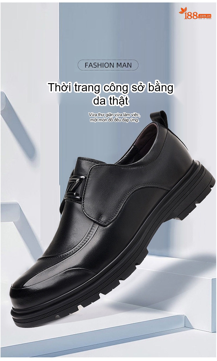 Giày Tây Buộc Dây Nam Da Bò Chiều Cao Đế Khoảng 3cm Màu Đen chi tiết 1