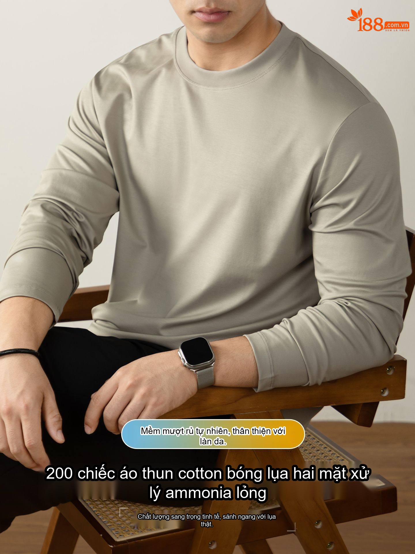 Áo Thun Dài Tay Nam Cotton Lụa Mềm Mịn Cao Cấp Màu Trắng, Đen, Xám