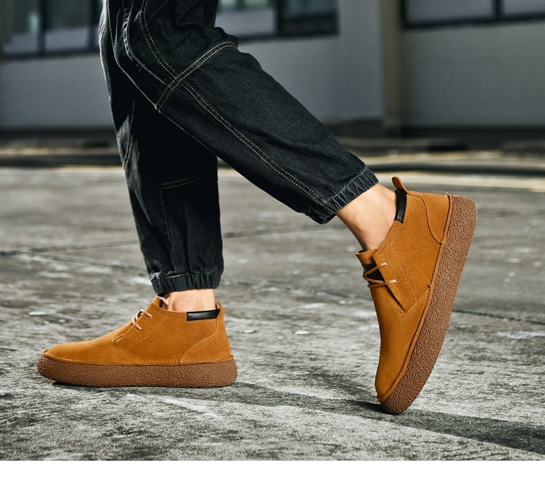 Giày Martin Cổ Cao Nam Da Mờ Chiều Cao Đế Khoảng 3cm Màu Be, Vàng Bò, Đen, Xám chi tiết 2