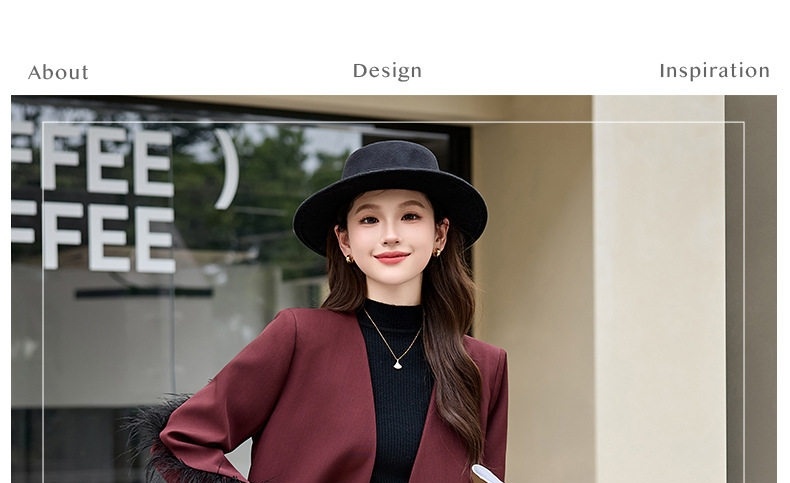 Set Áo Blazer Tay Lông và Chân Váy Nữ Phong Cách Hàn Quốc Màu Đỏ Rượu Vang, Đen chi tiết 7