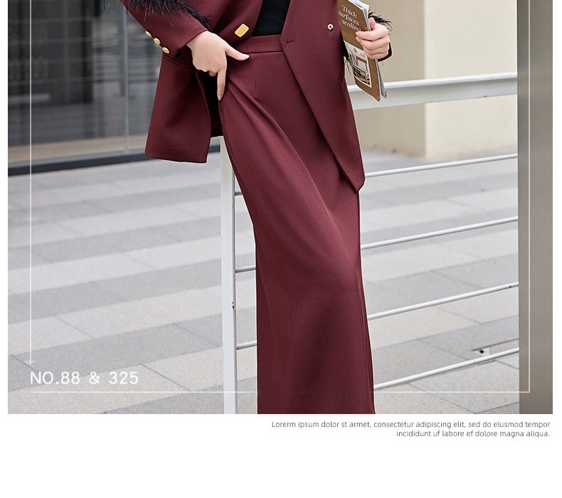 Set Áo Blazer Tay Lông và Chân Váy Nữ Phong Cách Hàn Quốc Màu Đỏ Rượu Vang, Đen chi tiết 8